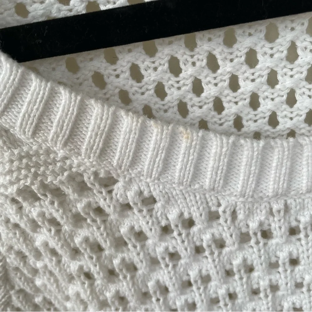 AERIE White Cotton Crochet Open Knit Sweater L - Picture 5 of 5